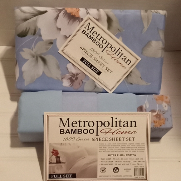 Metropolitan Bamboo Blue Floral Full Size Sheets - Picture 9 of 9